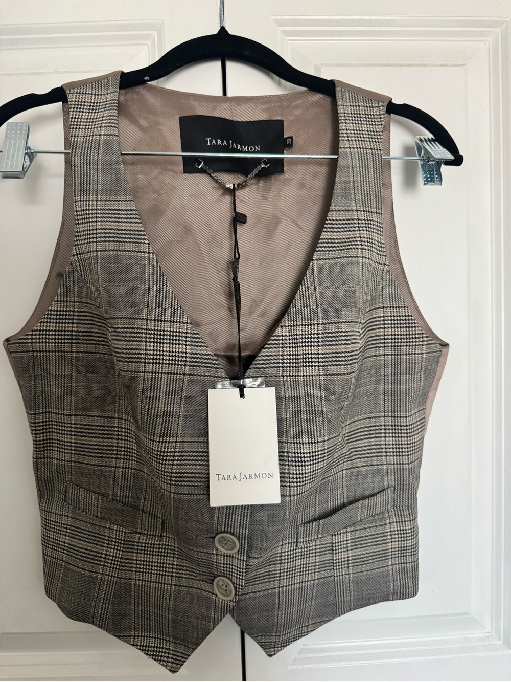 Tara Jarmon Plaid Tailored Vest in Brown and Tan